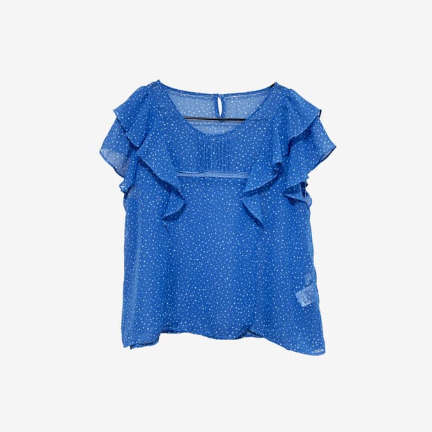 Dot Ruffle Sheer Blouse - Blue