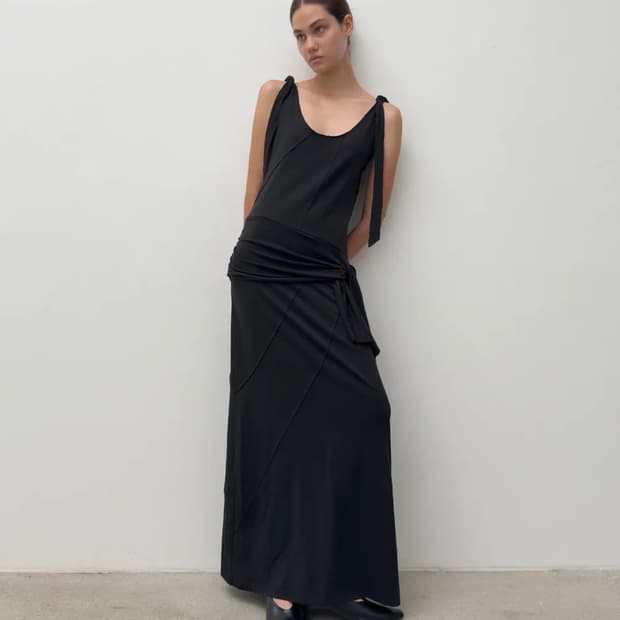 다이애그널 더블 레이어드 롱 드레스