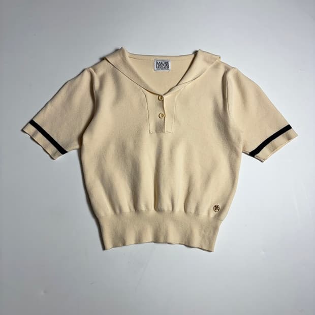 마리떼프랑소와저버 오트밀 세일러 카라 반팔 니트 R2416