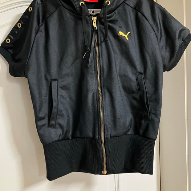 푸마 블랙 져지 반팔 후드 집업