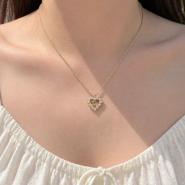 크리스찬 디올 Dior 빈티지 골드 하트 스톤 목걸이