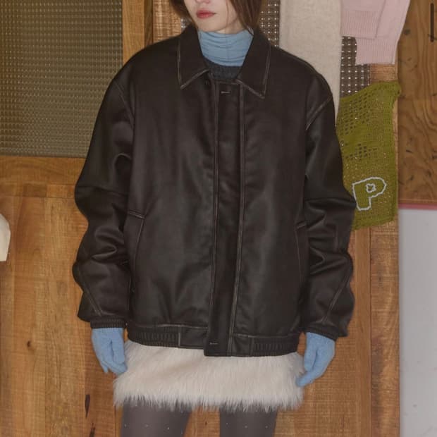 코드그라피 faux 레더 패디드 블루종 자켓