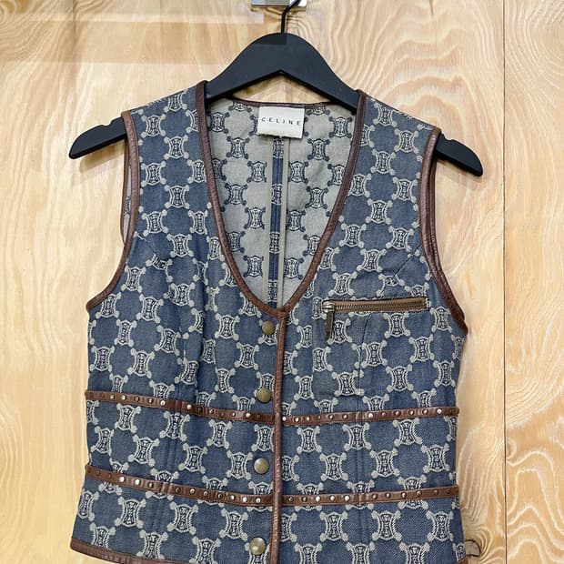 셀린느 트리옹프 레더 데님 베스트