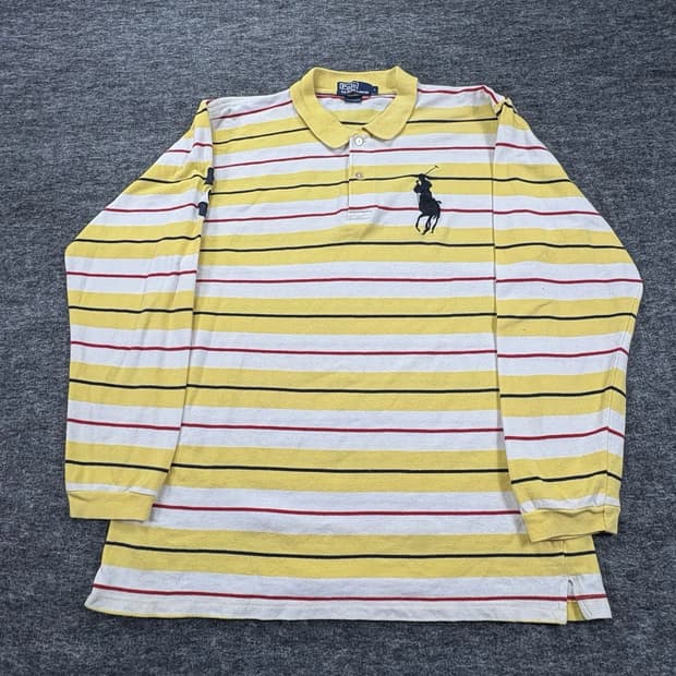 폴로 랄프로렌 옐로우 스트라이프 빅포니 긴팔 카라티