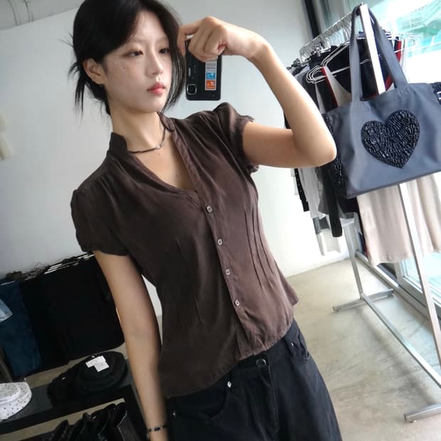 Alfani petite silk half blouse / brown
