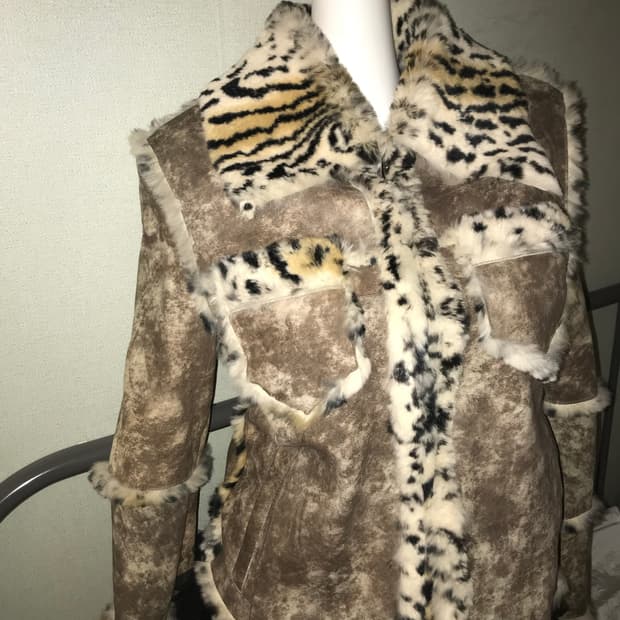 Vintage 갸루 레오파드 스웨이드 퍼 자켓