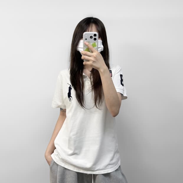폴로 랄프로렌 USA 성조기 빅포니 카라티 화이트