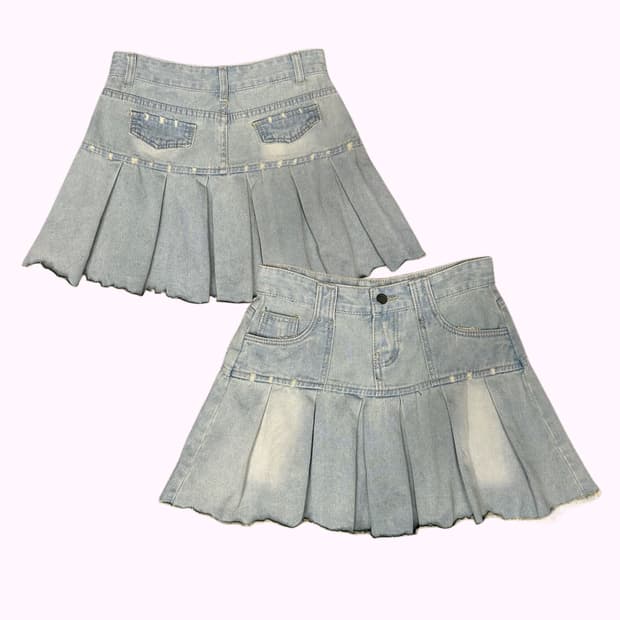 damage pleats denim skirt