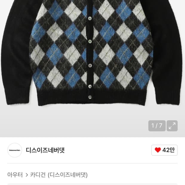 (L)디스이즈네버댓 아가일 가디건