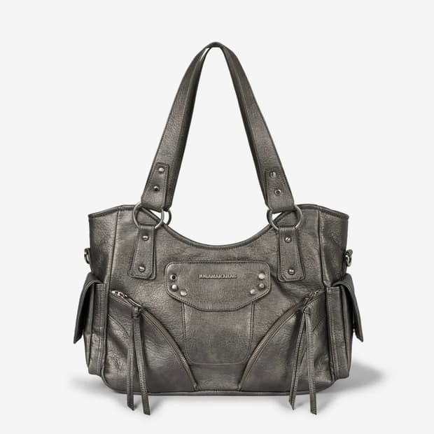 Studded Leather Shoulder Bag (Silver)