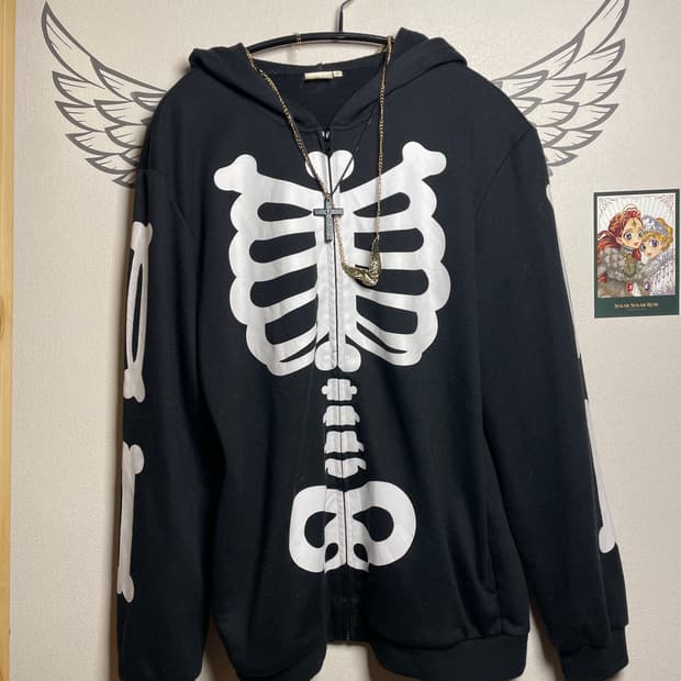 빈티지 펑크 스컬 네코 후드집업