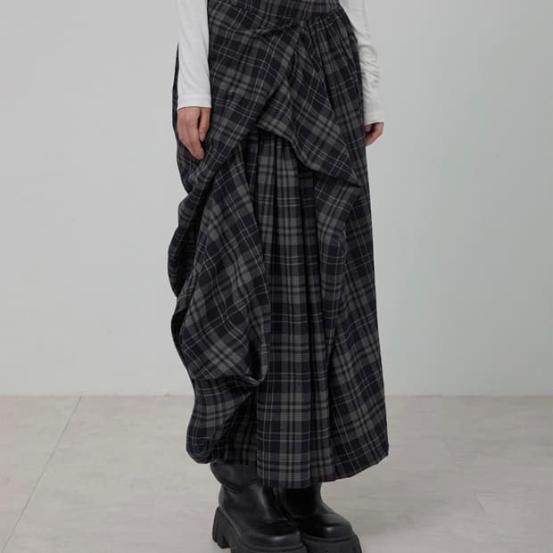 Asymmetrical Draped Layered Long Skirt