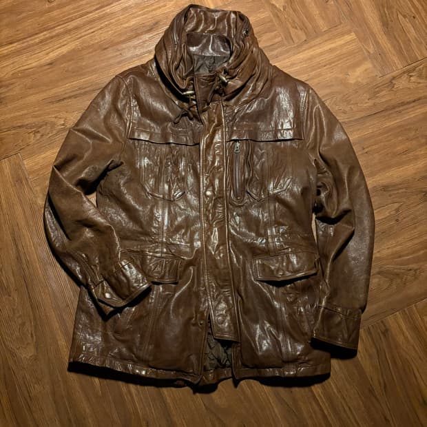 BROWN LAMB LEATHER HIGHNECK JACKET
