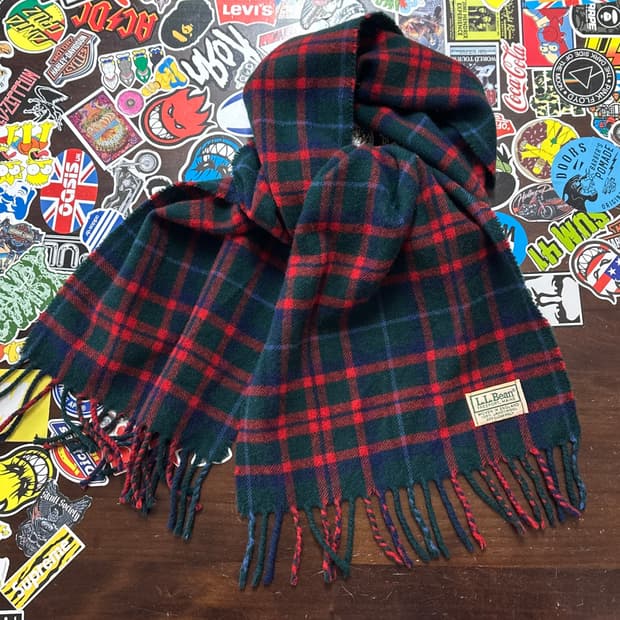 90s 엘엘빈 타탄 체크 램스울 머플러