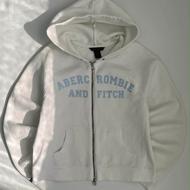 [L] 아베크롬비 Y2K 화이트 크롭 후드집업 스웻 져지