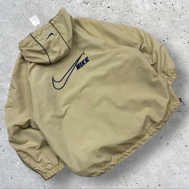 [100] 올드 나이키 빅로고 바람막이 후드 자켓 베이지 C43