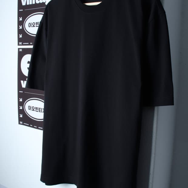 (L-XL) 리우아 반팔 티셔츠 무지 블랙 기본-H3H33854