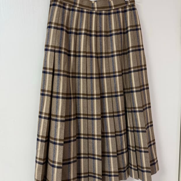 빈티지 브라운 체크 플리즈 스커트