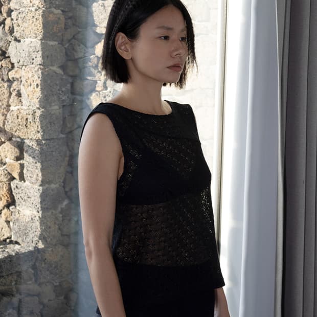 Scratch Drape Knit Tank in Black