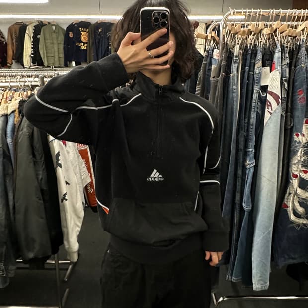 L)아디다스 빈티지 에센셜 리플렉트 인 더 다크 폴라 플리스 하프집업