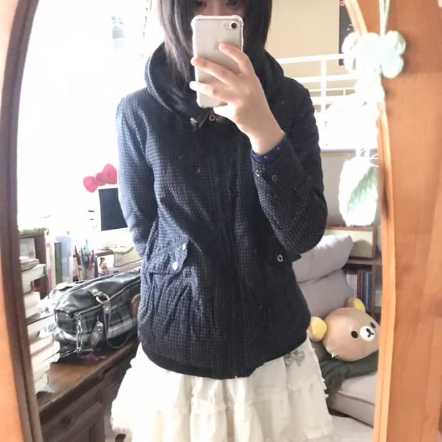 빈티지 도트 패딩 후드집업