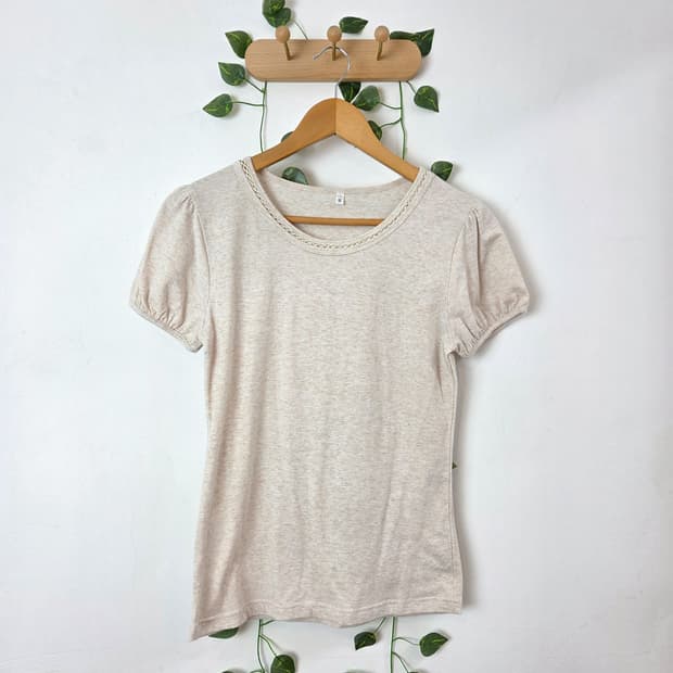 오트밀 반팔 탑