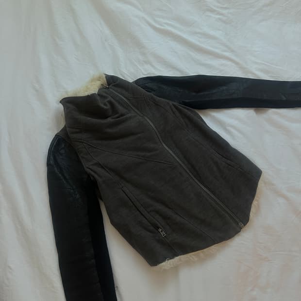 헬무트랭 그레이 램스킨 레더 시어링 퍼 자켓