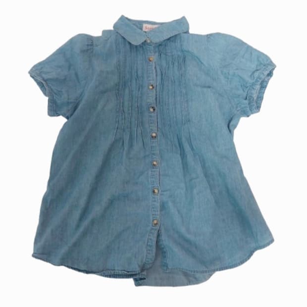 모리걸 데님 프릴 주름 반팔 셔츠