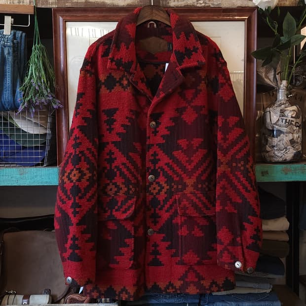 90년대 울리치 아즈텍 패턴 울 오버코트 L