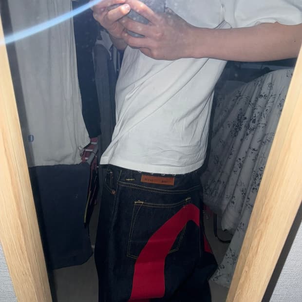 Evisu Red Daicock Print Loose Fit Jeans