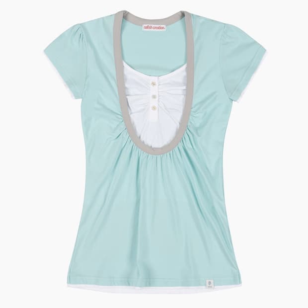 오피쉬 Oafish Shirring U neck T-shirts Mint