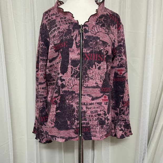 Y2K 펑크 펑투케 핑크패턴 가디건집업 