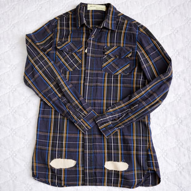 오프화이트 블루 타탄 체크 셔츠 L~XL