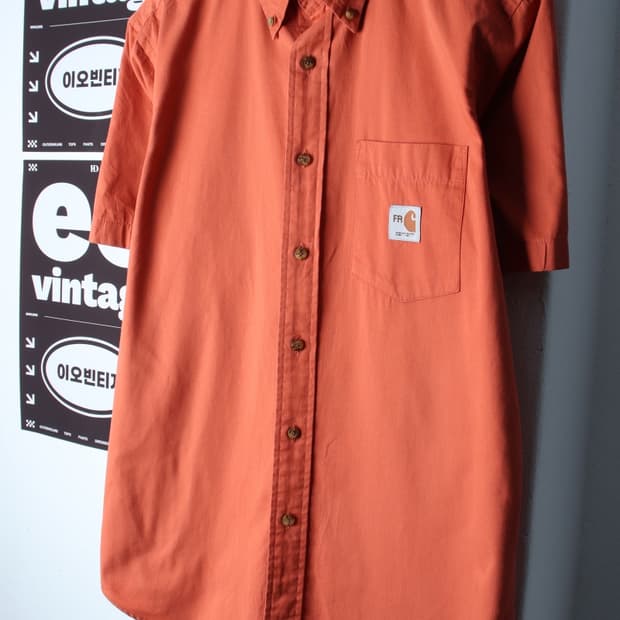 (L-XL) 칼하트 반팔 카라 티셔츠 셔츠 남방 오렌지 포켓-H33589