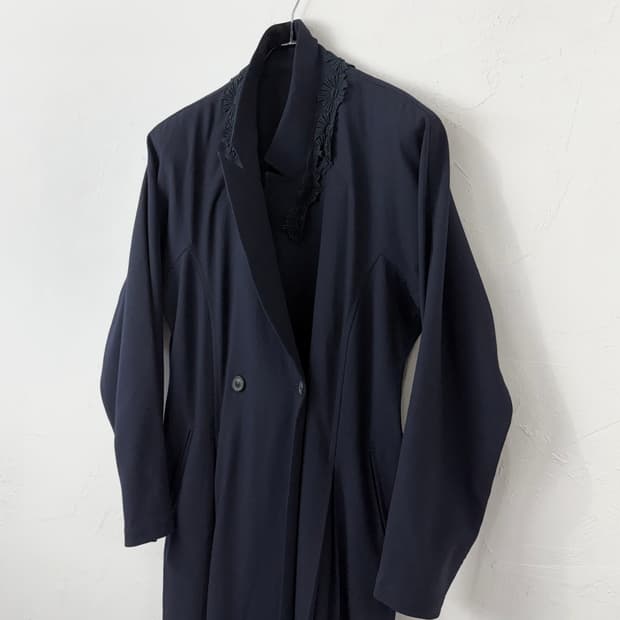 80s 요지 야마모토 플로럴 아플리케 롱 코트