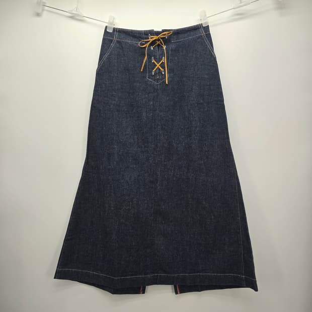 일본 빈티지 데님 레이스업 롱 스커트