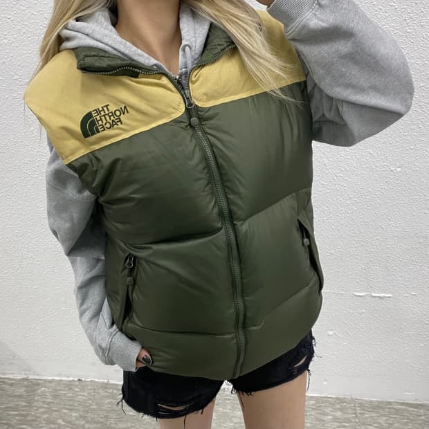 노스페이스 말차맛 베이지배색 패딩 조끼 100