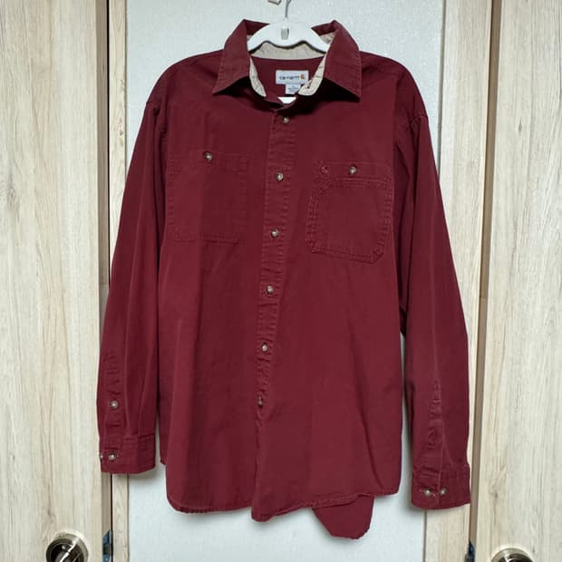 [Carhartt] 칼하트 버건디 넥배색 코튼 긴팔 워크셔츠 (L)