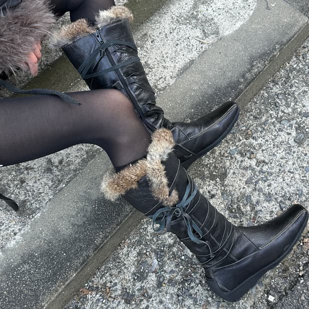 2000s 스티브 매든 스퀘어 토 퍼 라이닝 랩 부츠