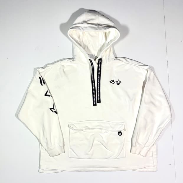 아디다스 화이트 포켓 후드 L