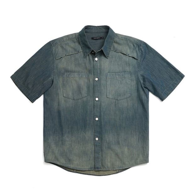 해칭룸 Vented Shirt Denim Washed Dark Blue