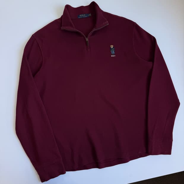 Polo 폴로 랄프로렌 신형 버건디 폴로 베어 하프집업 니트