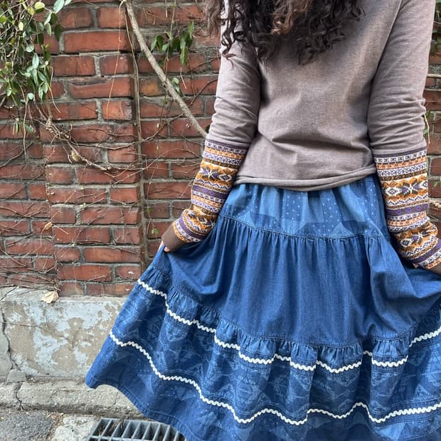 X-girl 히피패턴 데님 코튼 스커트