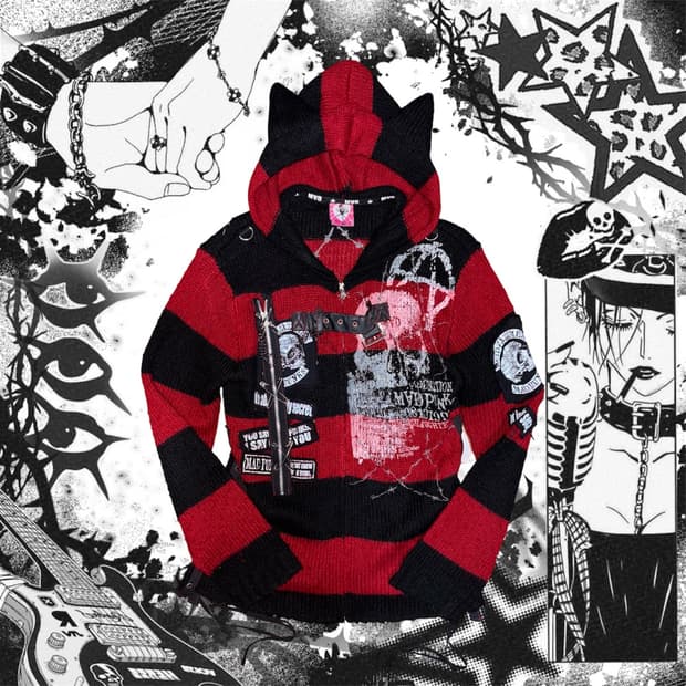 매드펑크 네코미미 스트라이프 니트 후드집업