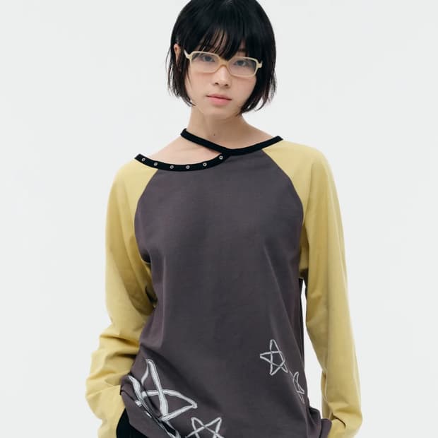 뚜오미오 cut out star long sleeves charcoal