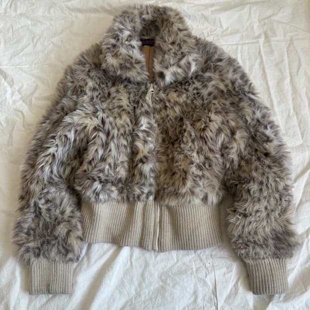 나나펑크 갸루 호피 세미크롭 호피 퍼 집업