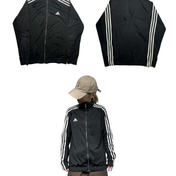 아디다스 블랙 화이트 삼선 스몰 로고 트랙탑 져지 M