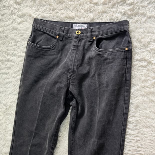 [Made in Italy] 입생로랑 리브고쉬 빈티지 로고 자수 데님 팬