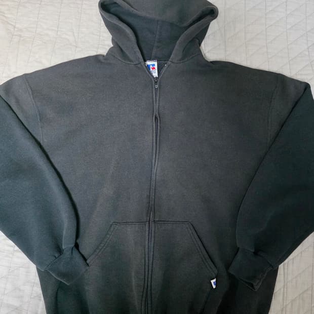[XL] 90s 빈티지 러셀 애슬레틱 후드집업 블랙 ver.크레이지페이딩