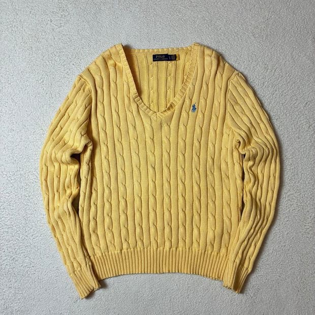 폴로 랄프로렌 큐알 브이넥 케이블 니트 PN7381